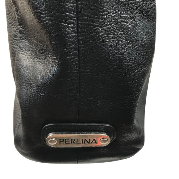 PERLINA NEW YORK Leather Tote Shoulder Bag Black Office Business Everyday Travel - Picture 8 of 11